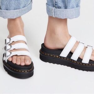 Dr. Martens Blaire Slide White Leather Sandals, Size 8